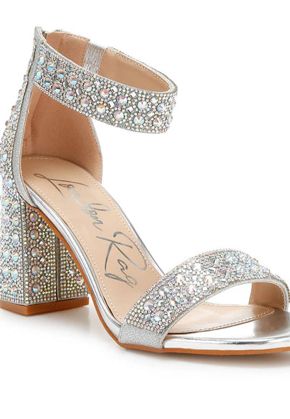 Cady Rhinestones And Sequins Block Sandals: Rose Gold