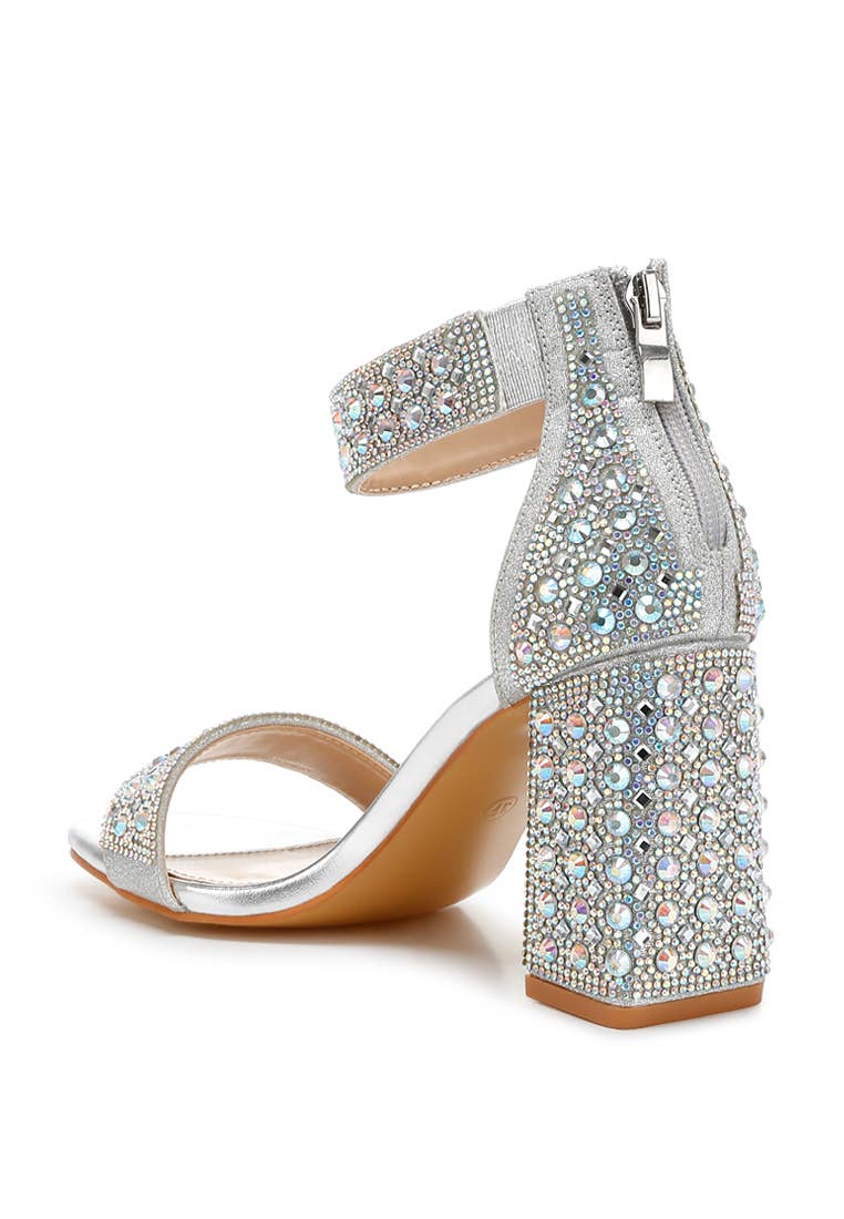 Cady Rhinestones And Sequins Block Sandals: Rose Gold