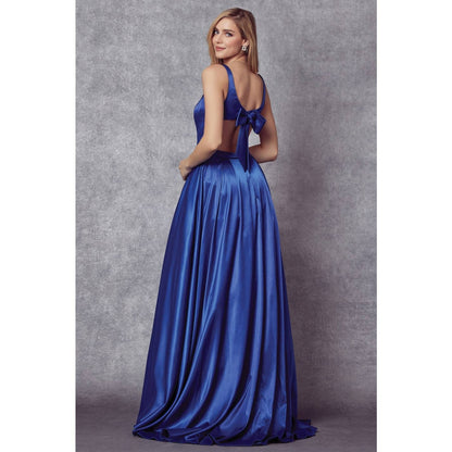 BACK BOW AND DEEP-V NECKLINE BALL GOWN: ROYAL BLUE / Large