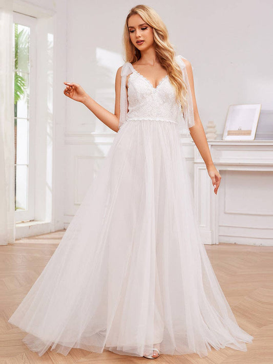 Exquisite Lace Tulle Empire Waist Wedding Dresses: Ivory / 2