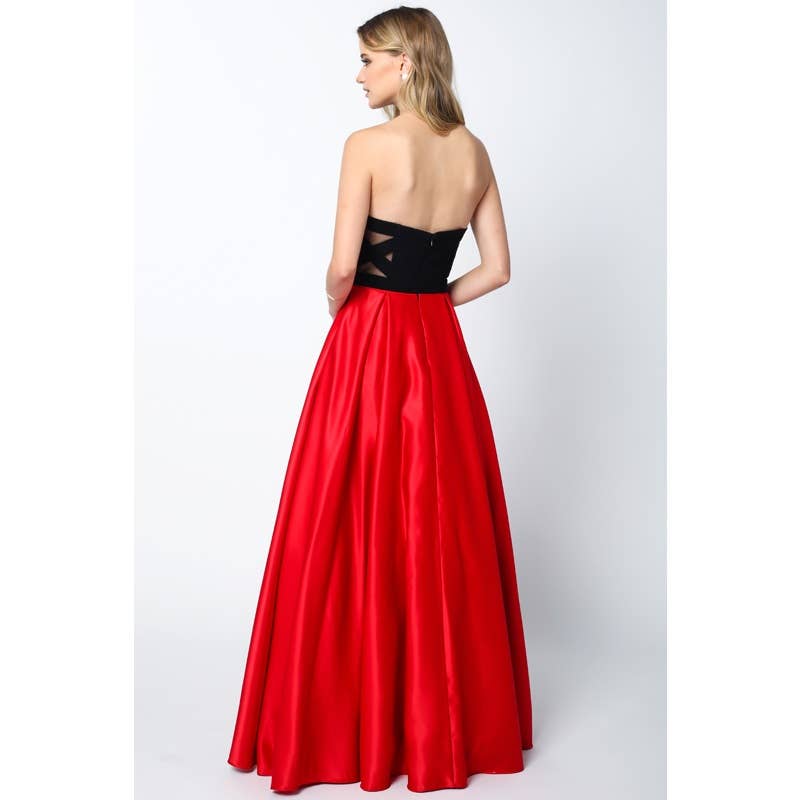 TWO TONE SWEETHEART BALL GOWN STYLE PROM DRESS: RED / L