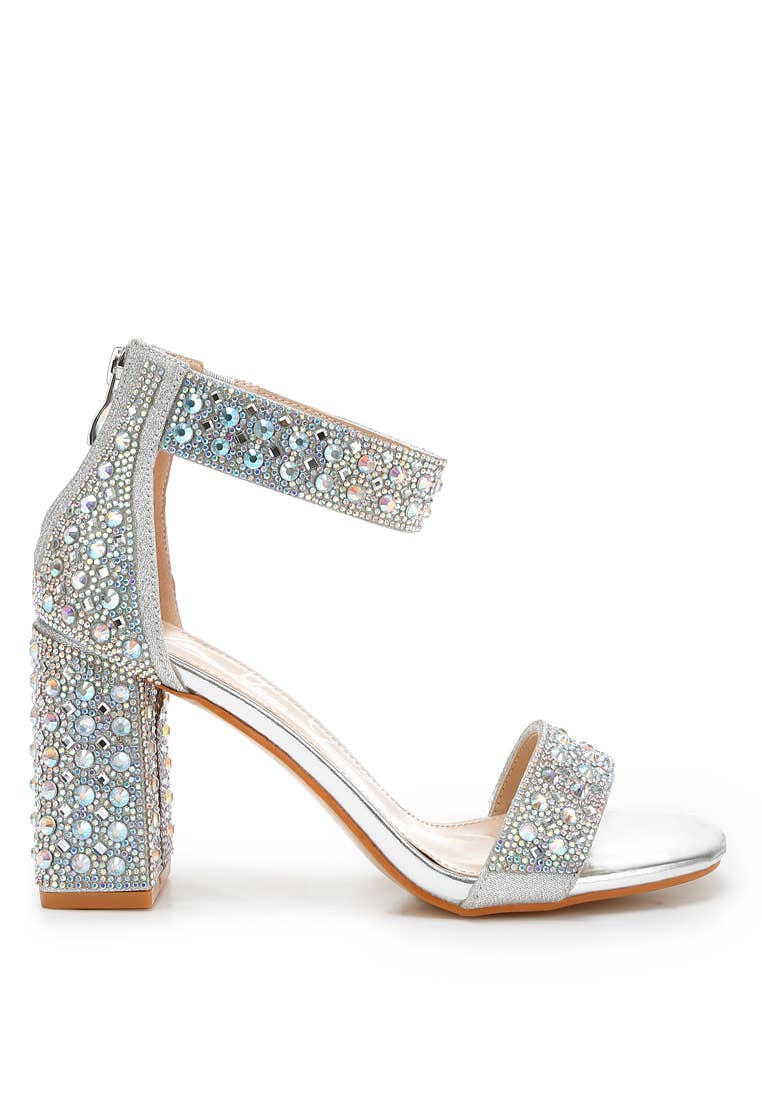 Cady Rhinestones And Sequins Block Sandals: Rose Gold