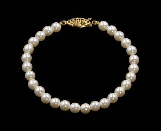 Paisley 6mm Simulated Ivory Pearl Bracelet - 7.25"