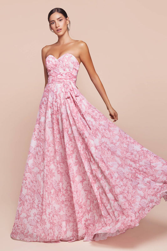 STRAPLESS A-LINE FLORAL SATIN DRESS
: Rose / 2