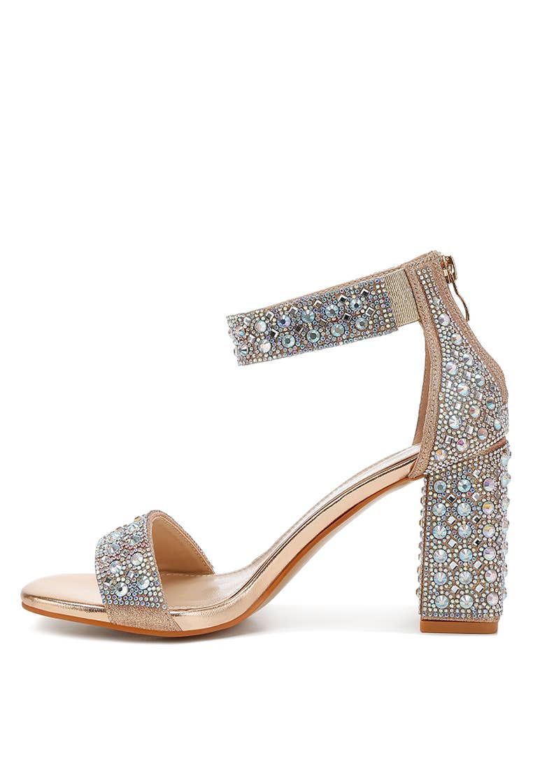 Cady Rhinestones And Sequins Block Sandals: Rose Gold