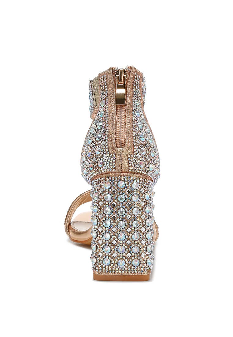 Cady Rhinestones And Sequins Block Sandals: Rose Gold