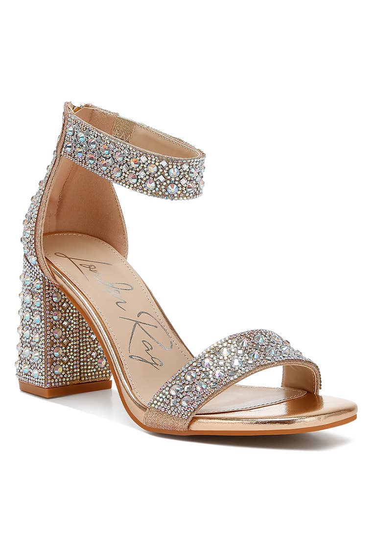 Cady Rhinestones And Sequins Block Sandals: Rose Gold