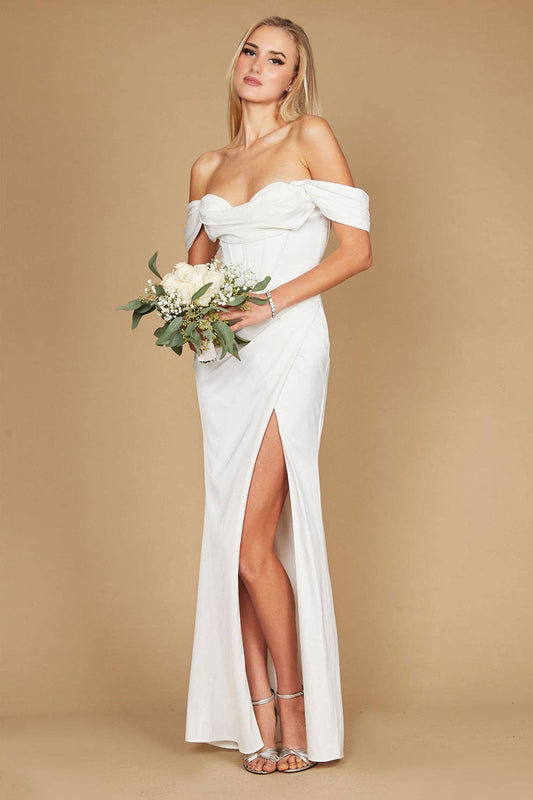 Long Corset Satin Wedding Dress Wholesale: Off White / 4