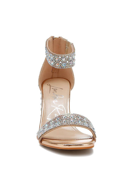 Cady Rhinestones And Sequins Block Sandals: Rose Gold