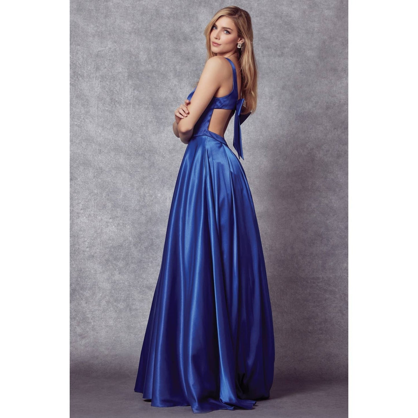 BACK BOW AND DEEP-V NECKLINE BALL GOWN: ROYAL BLUE / Large