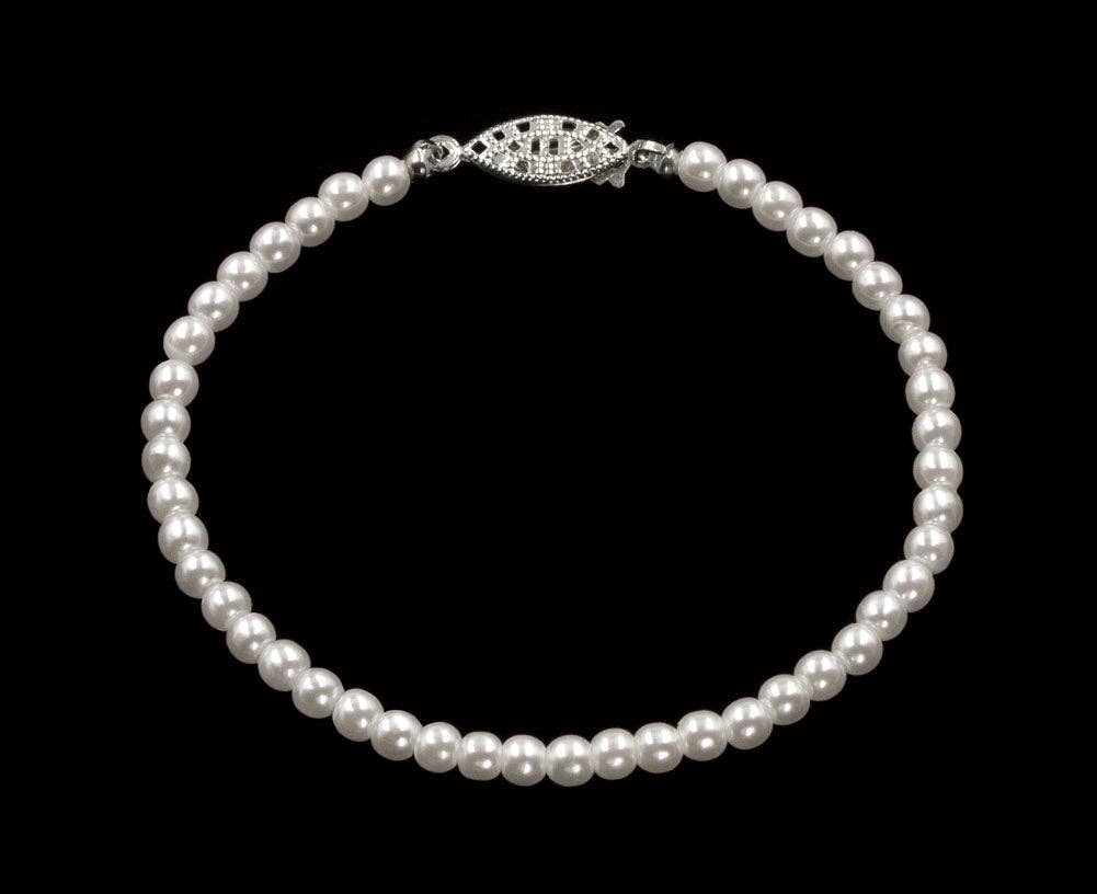 Elena 4mm Simulated White Pearl Bracelet - 7.25"