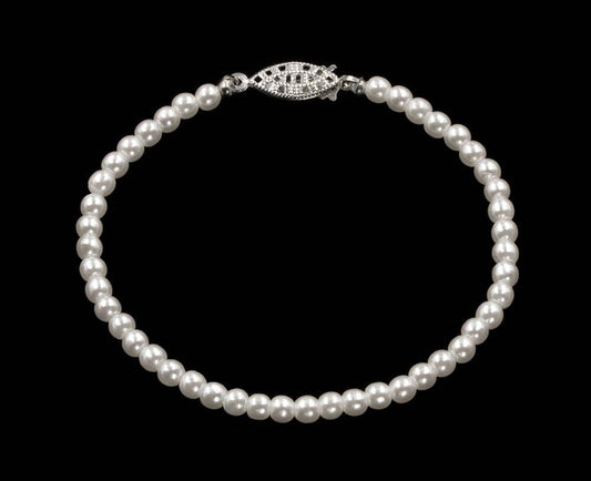 Elena 4mm Simulated White Pearl Bracelet - 7.25"