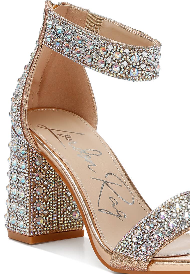 Cady Rhinestones And Sequins Block Sandals: Rose Gold