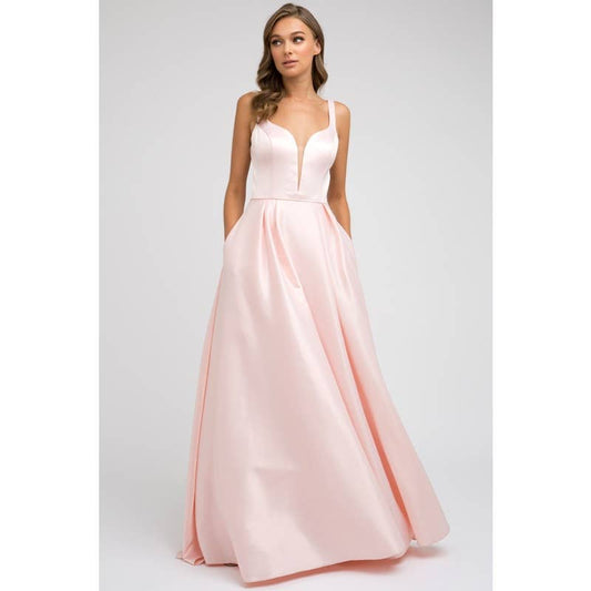 BACK BOW AND DEEP-V NECKLINE BALL GOWN-Large