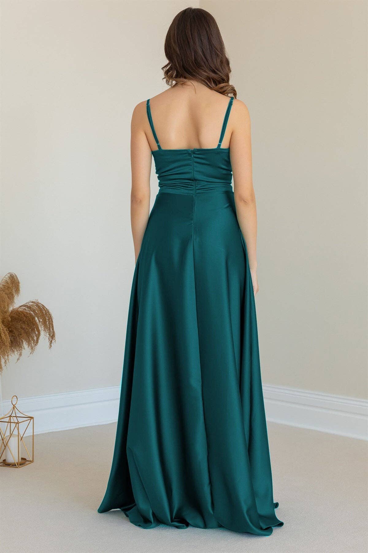 V Neck Sling High Waist Bridesmaid Maxi Dress: Green / XL