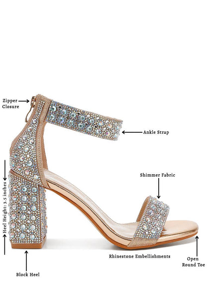 Cady Rhinestones And Sequins Block Sandals: Rose Gold